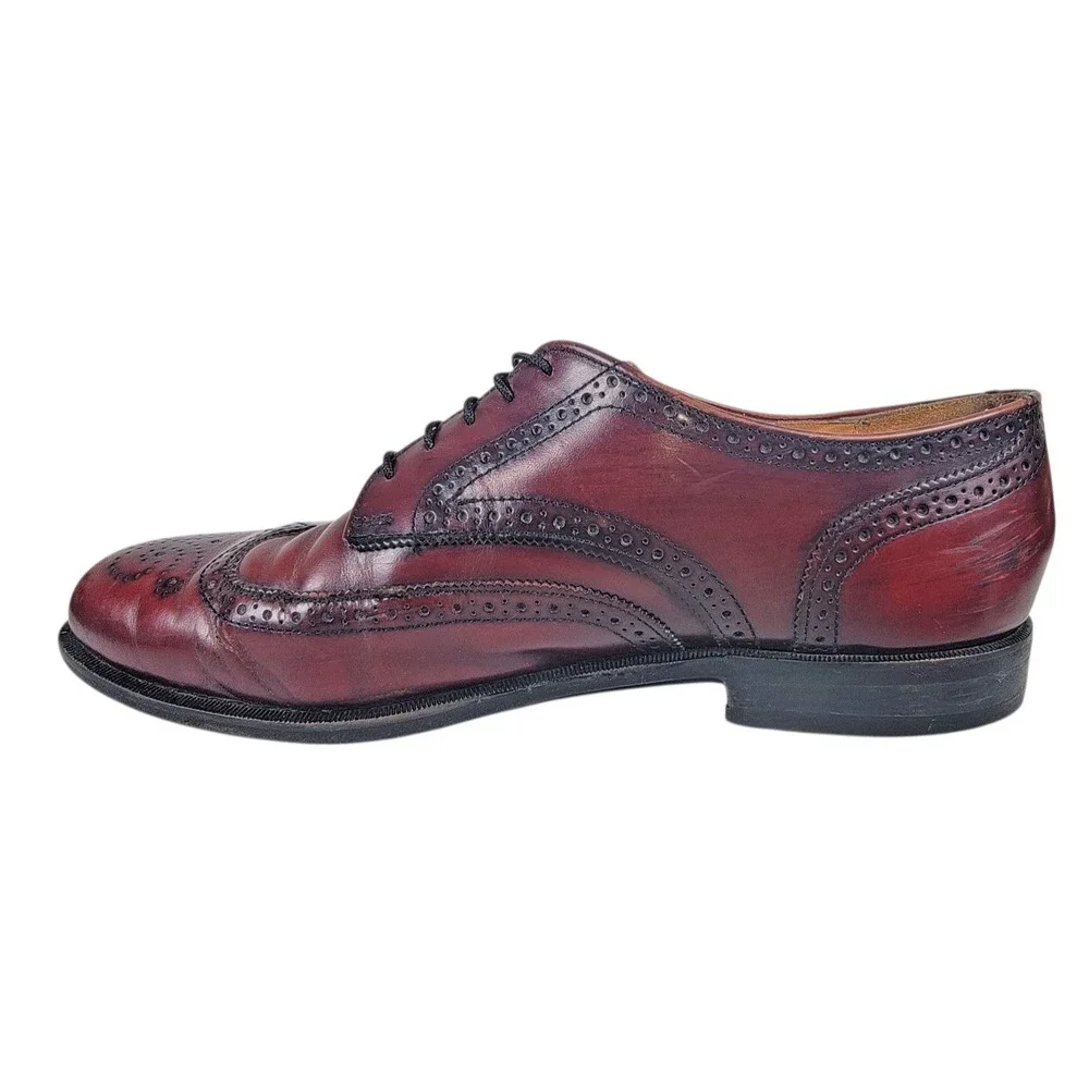 Vtg Cole Haan Full Wingtip Brogues Burgundy Leather 11 D USA‎ Made Dress Oxford